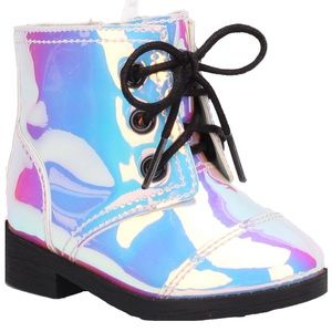 NEW Baby Girl 4 High Top Moto Boots Iridescent Shiny Metallic Holographic Purple